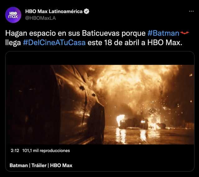 HBO Max confirma estreno en streaming de "The Batman". Foto: captura de Twitter