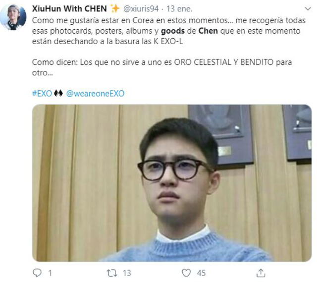 EXO-L reacciona a los remates de merchandise de Chen en Corea.