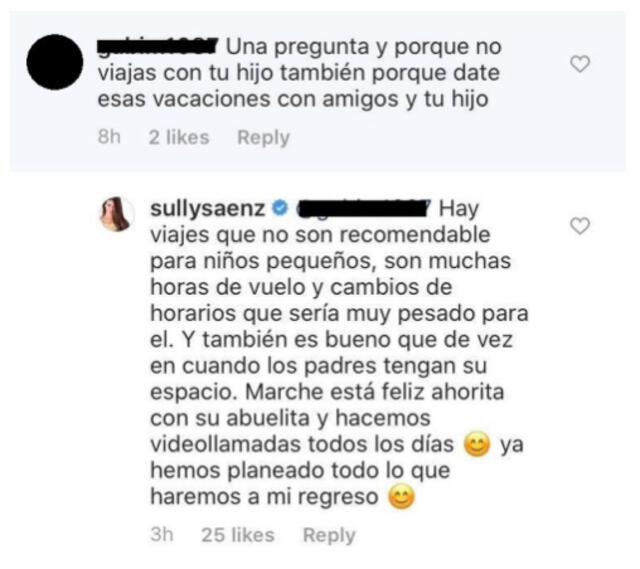 Sully Sáenz le responde a usuaria que le preguntó por su hijo