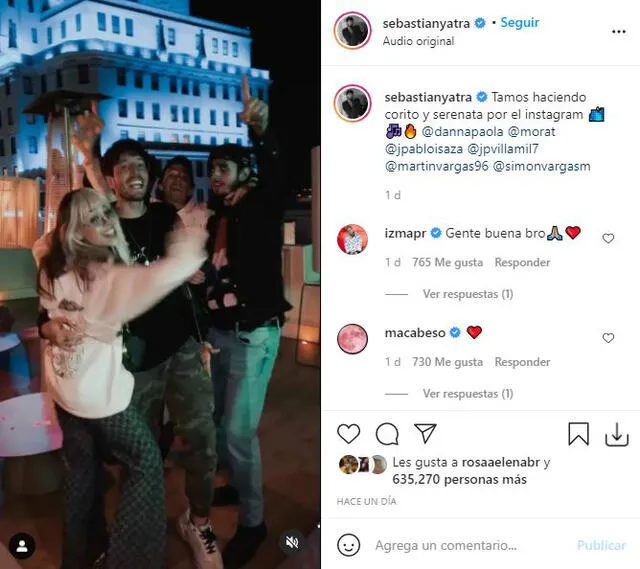 Danna Paola y Sebastián Yatra juntos en Madrid. Foto: captura/Instagram