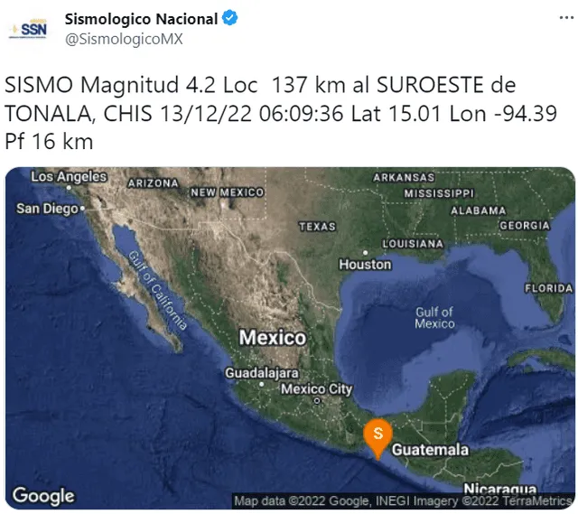 Último sismo en México. Foto: Twitter/@SismologicoMX