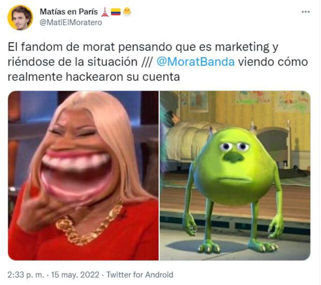 Los mejores memes tras hackeo de redes de Morat. Foto: captura de Twitter Los mejores memes tras hackeo de redes de Morat. Foto: captura de Twitter