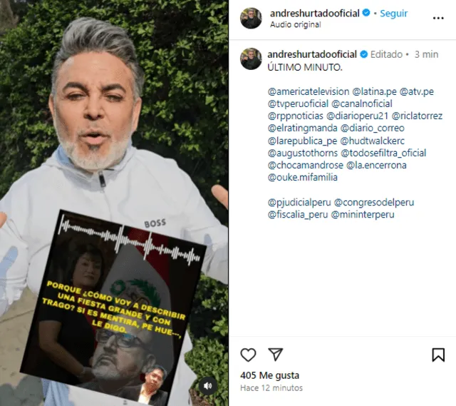 Andrés Hurtado utilizó sus redes sociales para dar su descargo. Foto: Instagram   