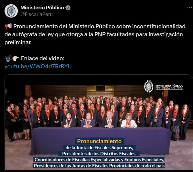 Pronunciamiento del Ministerio Público. Foto: captura X   