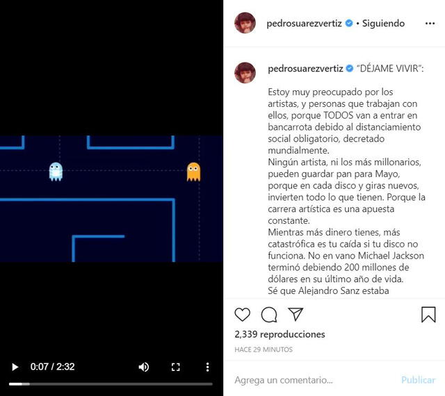 Pedro Suárez Vértiz se pronuncia en Instagram