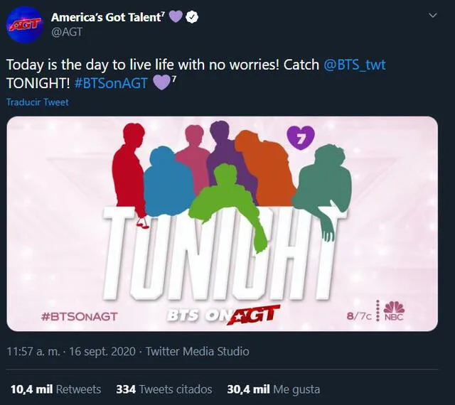 BTS en America's Got Talent. Créditos: Twitter de AGT