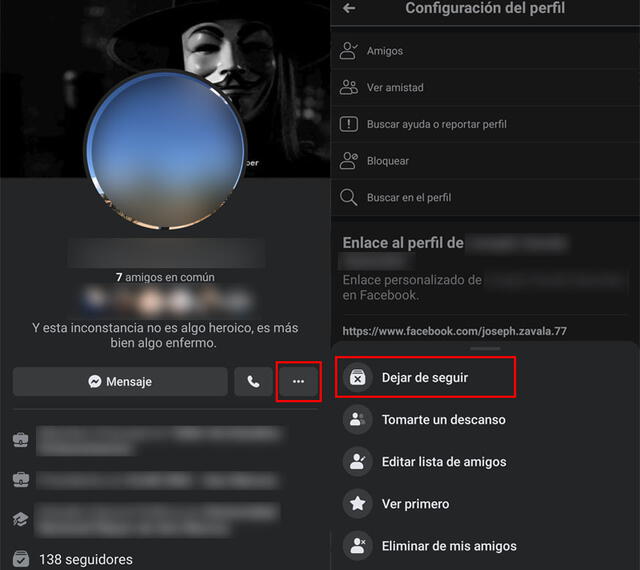Dejar de seguir en Facebook