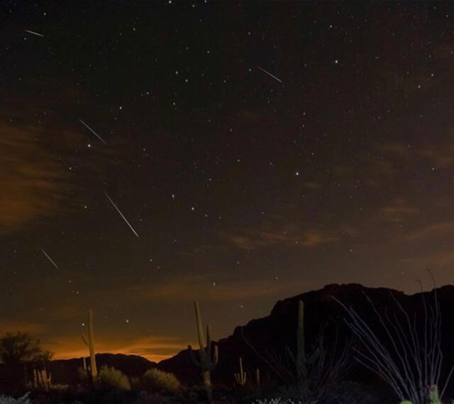 Imagen compuesta de la lluvia de meteoros Dracónidas vista cerca de Tucson, Arizona, en 2013. Foto: Sean Parker Photography