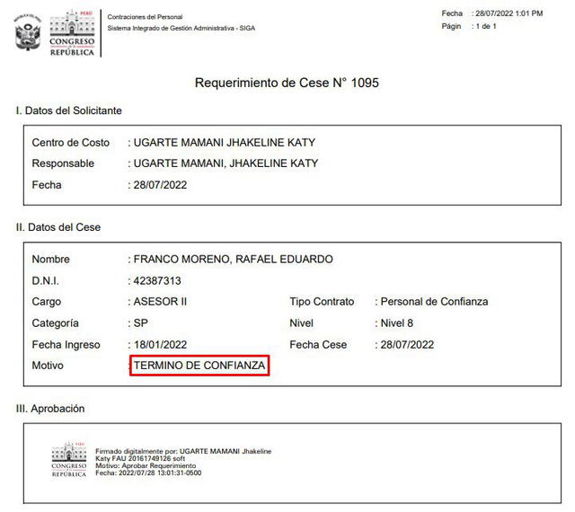 Congresista oficializó despido del trabajador implicado en caso de abuso. Foto: Twitter/Katy Ugarte