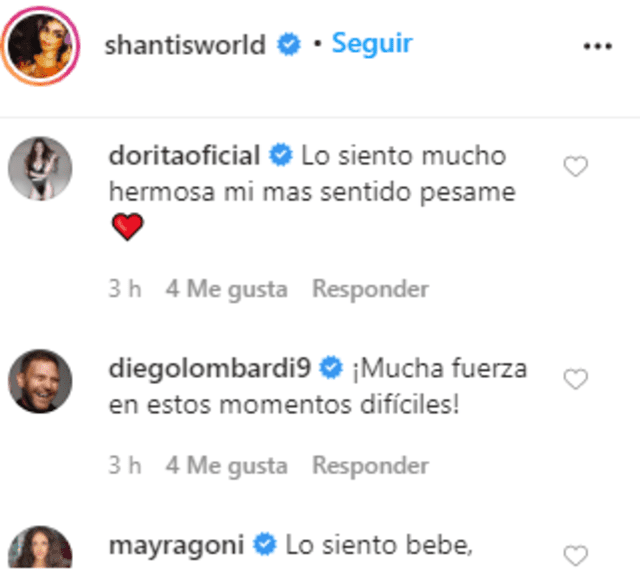 Shantall: famosos envían condolencias. Foto: Captura Instagram.