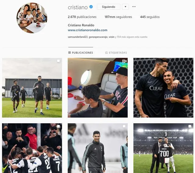 Cristiano Ronaldo tiene más de 187 millones de seguidores en Instagram