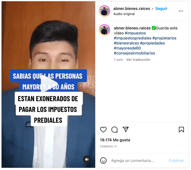 Publicación con video viral en Instagram. Foto: captura LR/Instagram.   