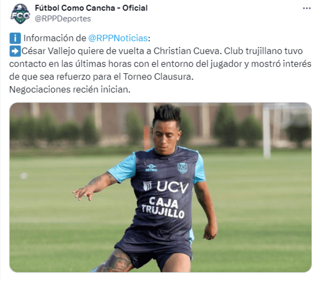 Christian Cueva ya ha jugado en César Vallejo en el 2012-2013. Foto: captura X   