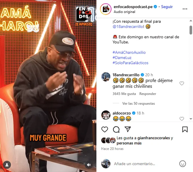 Respuesta de André Carrillo. Foto: captura de Enfocados.   