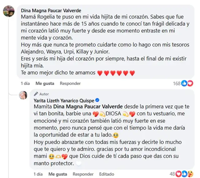Dina Páucar y Yarita Lizeth se llenan de amor en las redes sociales. Foto: Facebook