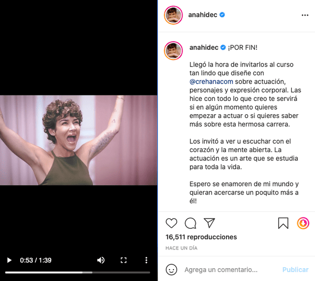 Anahí de Cárdenas inicia nueva faceta como profesora de actuación