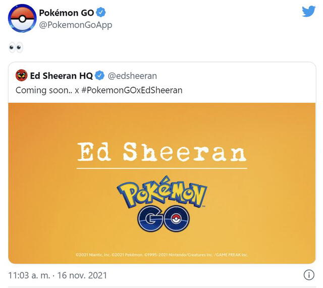 La cuenta oficial de Pokémon GO en Twitter también confirmó la colaboración. Foto: Twitter