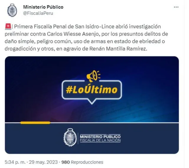 Comunicado. Imagen: Ministerio Público   