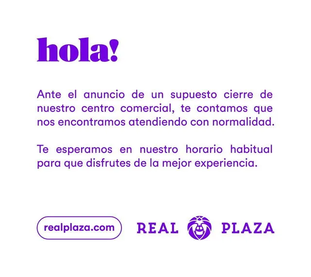 Real Plaza desmintió cierre. Foto: Real Plaza   