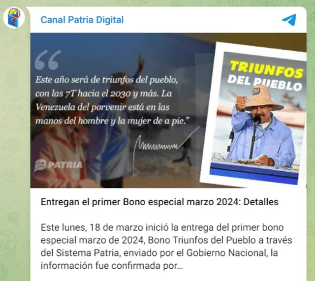 El Gobierno de Venezuela entrega el Bono Triunfos del Pueblo. Foto: Canal Patria Digital   
