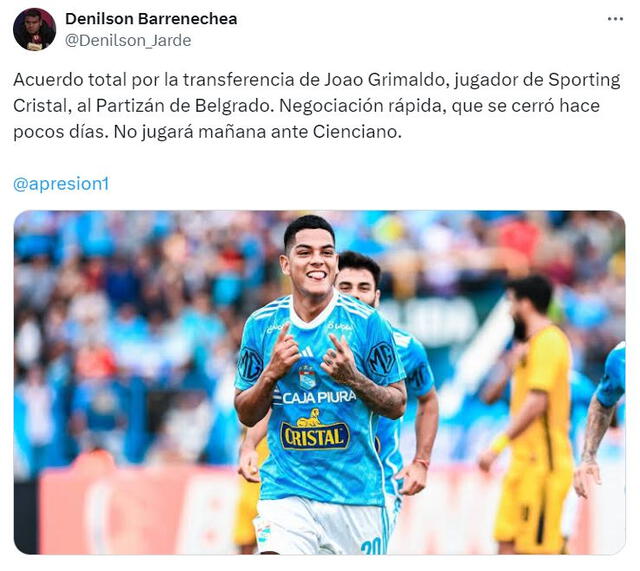  Información sobre Joao Grimaldo. Foto: captura 'X'/Denilson Barrenechea   