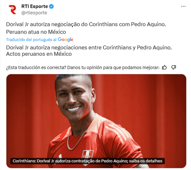 Pedro Aquino podría llegar a Corinthians. Foto: captura de pantalla de X Pedro Aquino podría llegar a Corinthians. Foto: captura de pantalla de X