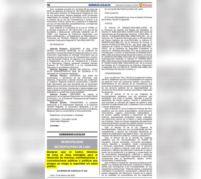 Norma legal de la Municipalidad Metropolitana de Lima.   