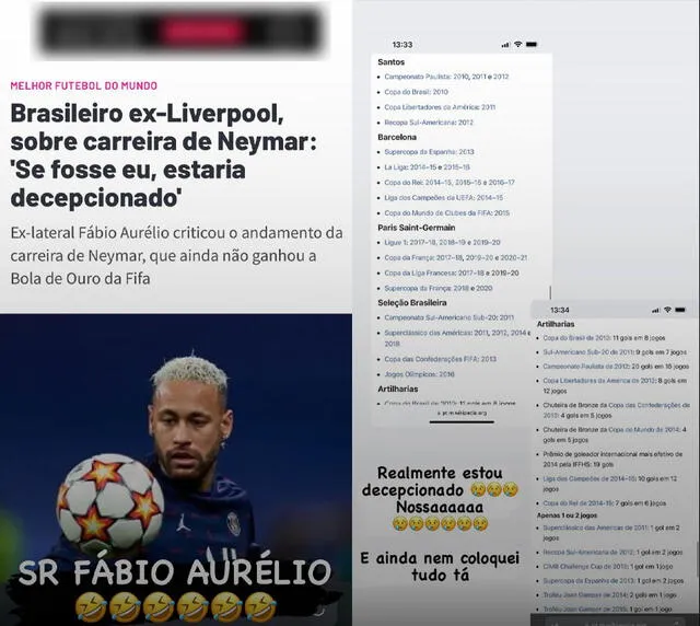 Respuestas de Neymar a Fabio Aurélio. Foto: composición GLR/captura Instagram
