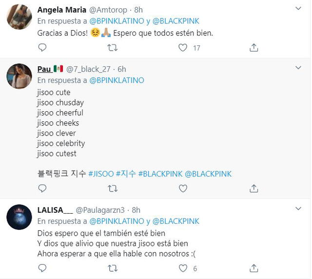 Comentarios de BLINK sobre Jisoo. Foto: captura Twitter