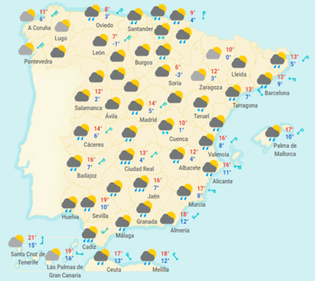 Mapa tiempo en España hoy, lunes 30 de marzo de 2020.
