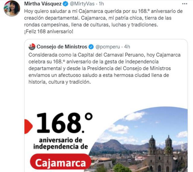 Este 3 de enero se celebra un aniversario más por la independencia de Cajamarca. Foto: Twitter