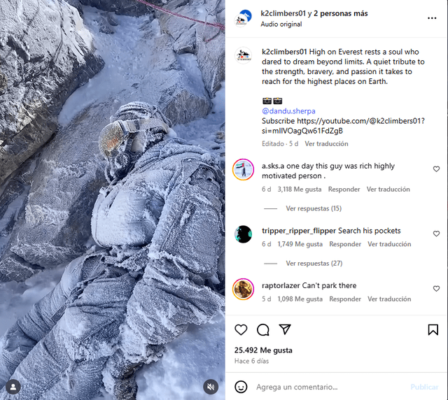  Publicación original de Dandu Sherpa en su cuenta de Instagram. Foto: captura de pantalla   
