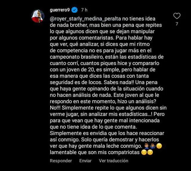 Comentario Paolo Guerrero. Foto: Instagram