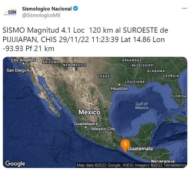 Último sismo en México. Foto: @SismologicoMX/ Twitter