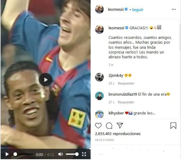 Messi agradece al Barcelona