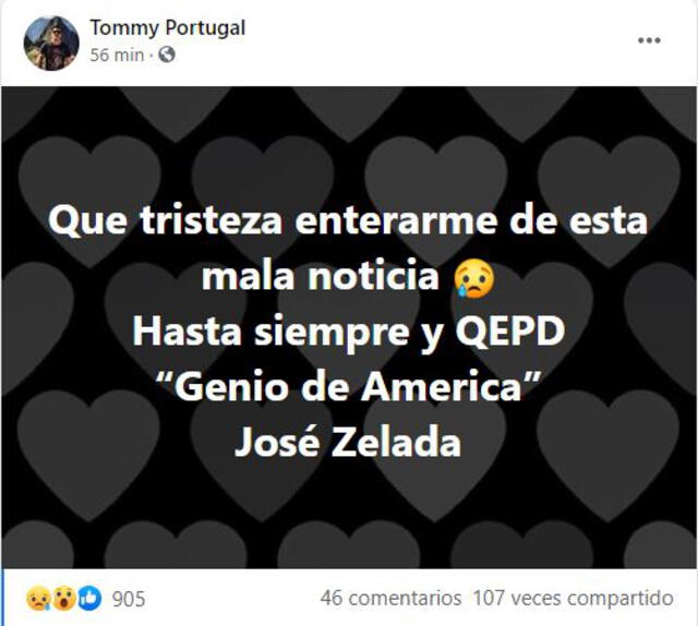 Tommy Portugal lamenta la muerte de José Zelada.