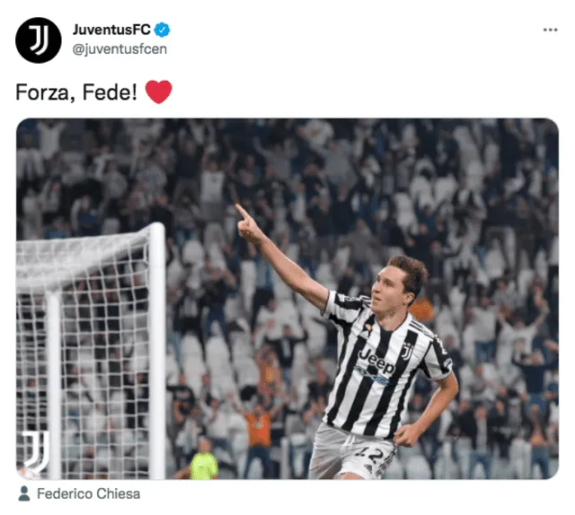 Mensaje de la Juventus a Federico Chiesa. Foto: Twitter Juventus FC