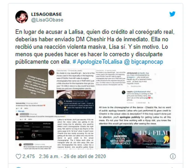 Las fanbases de BLINk defendieron a Lisa de BLACKPINK de las acusaciones de plagio de la youtuber y coreógrafa Cierra Nichols.