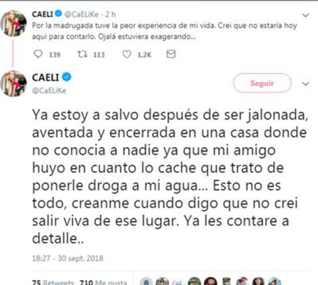 Caeli publicó estos tweets a su regreso de Argentina, en 2018.