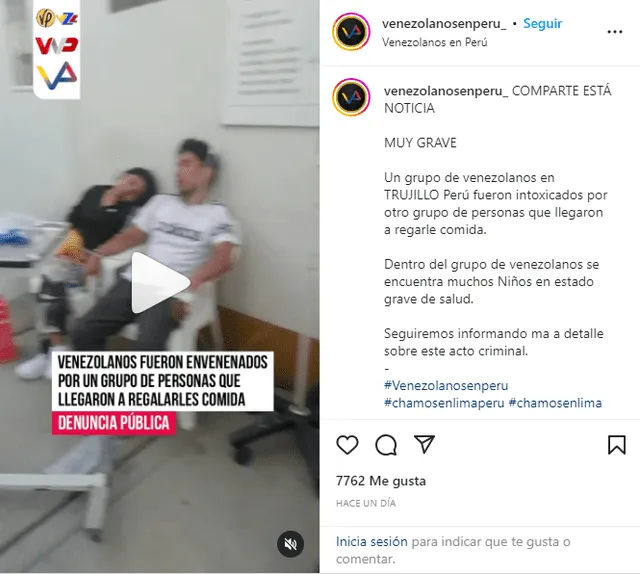  Publicación viral de la página Venezolanos en Perú. Luego, la página pondría el testimonio de quien grabó el primer video desdiciéndose. Foto: captura de Instagram    