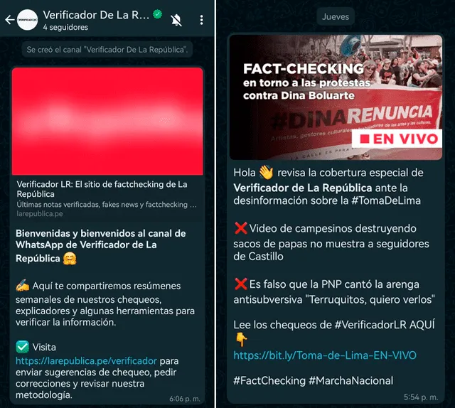  Parte de lo que verás en el canal de WhatsApp de Verificador LR. Foto: captura de WhatsApp    