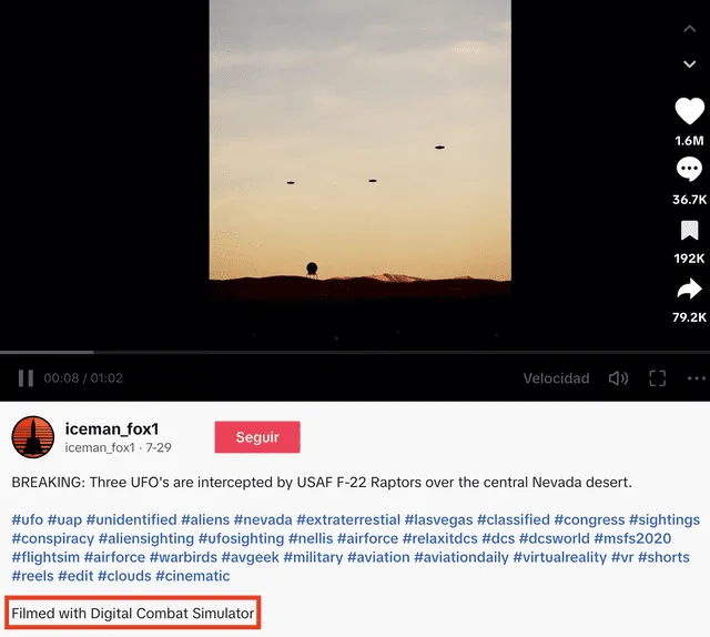 Usuario publicó video de ovnis, pero se trata de una simulación. Foto: captura en TikTok / iceman_fox1   