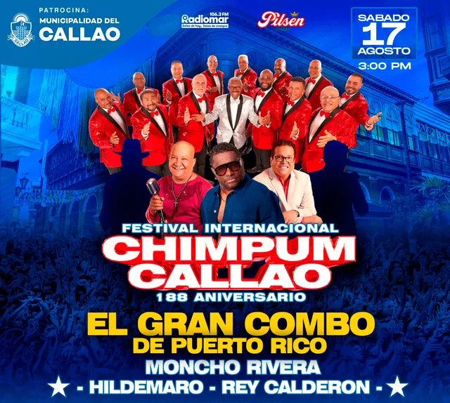 El Gran Combo de Puerto Rico regresa al Festival Chim Pum 2024 junto a Moncho Rivera, Hildemaro y Rey Calderón. Foto: Teleticket   