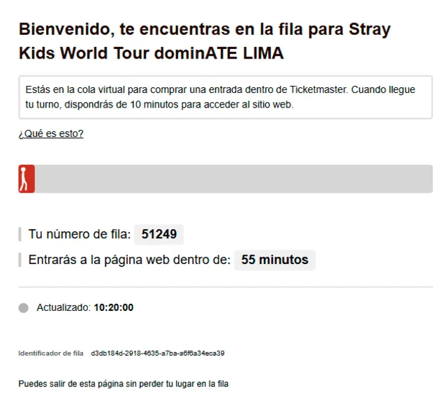 Larga cola virtual para la venta general de entradas para Stray Kids en San Marcos. Foto: Ticketmaster   