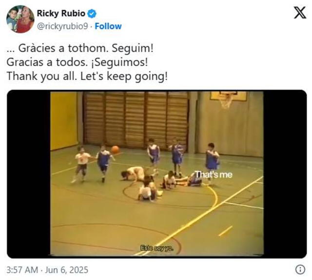 Publicación de Ricky Rubio en X Publicación de Ricky Rubio en X