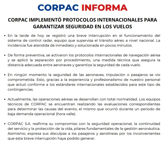 Pronunciamiento Corpac   