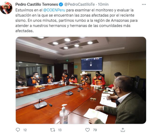 Pedro Castillo confirmó su viaje a Amazonas a través de las redes sociales. Foto: Twitter.