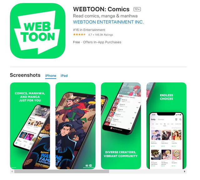 Webtoon: plataforma para leer comics y manhwa. Foto: captura App Store