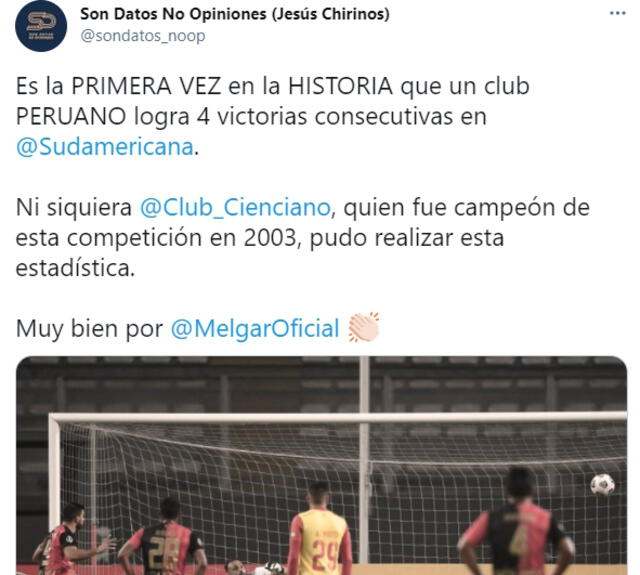 Dato de la cuenta Son datos no opiniones sobre el récord de Melgar.