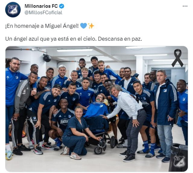  Mensaje de Millos para Miguel Ángel. Foto: captura de Twitter/Millonarios FC   